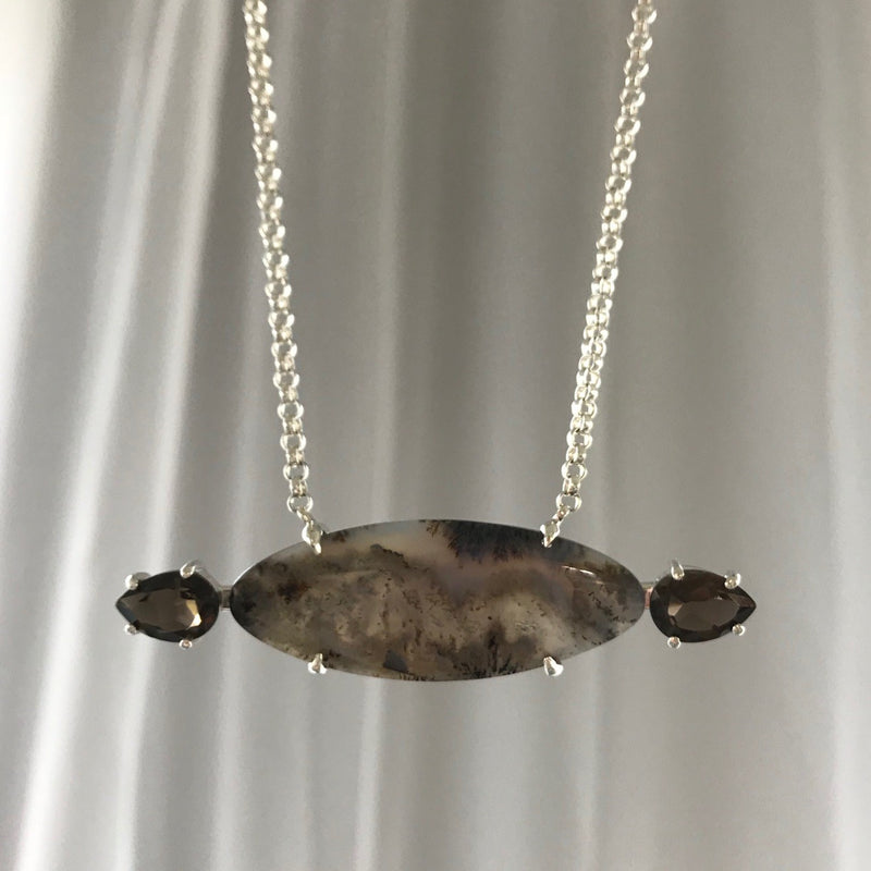 Linear Point Necklace with Brown Moss Agate