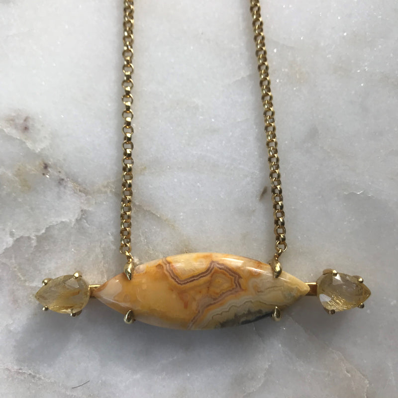 Linear Point Necklace with Yellow Agate